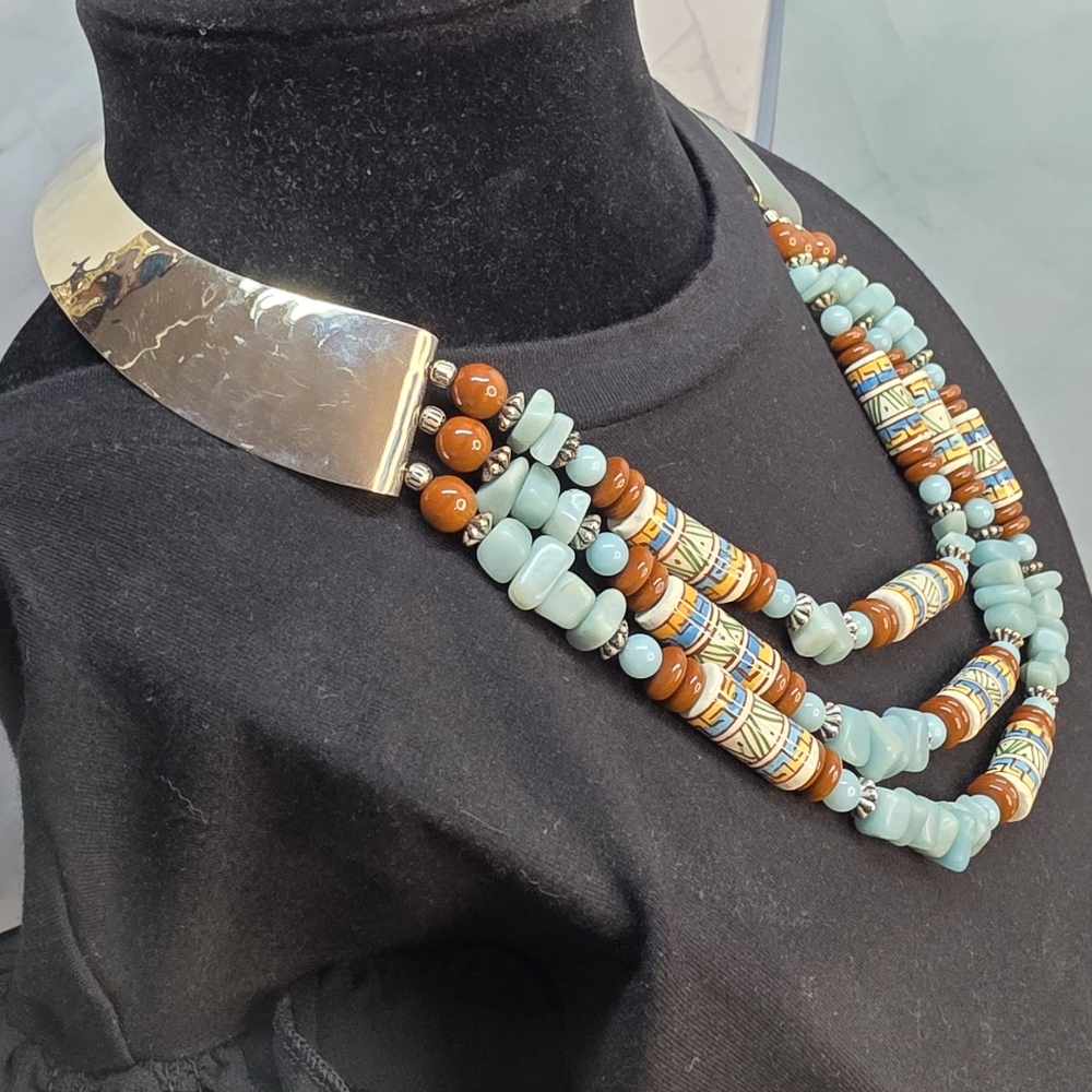 Artisan Statement Necklace Amazonite, Red Jasper … - image 4